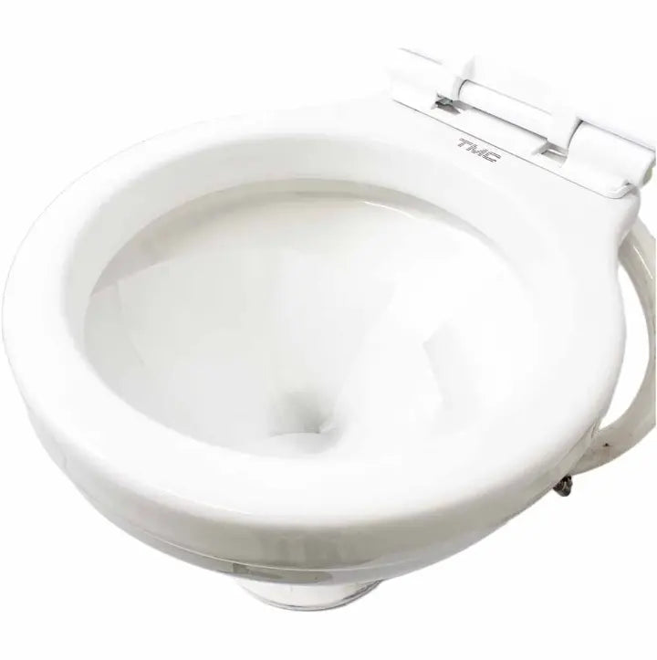 Adventure Awaits portable caravan toilet fitted with a biodegradable Squeaky Clean toilet bowl liner
