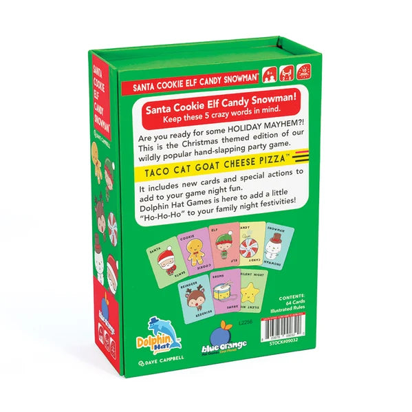 Back of Santa Cookie Elf Candy Snowman card game box with rules, sample cards and contents — Adventure Awaits