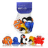 Packaged set of colorful bath toys including fish, penguin, and crab with 'Star+Rose Seabuds' branding.