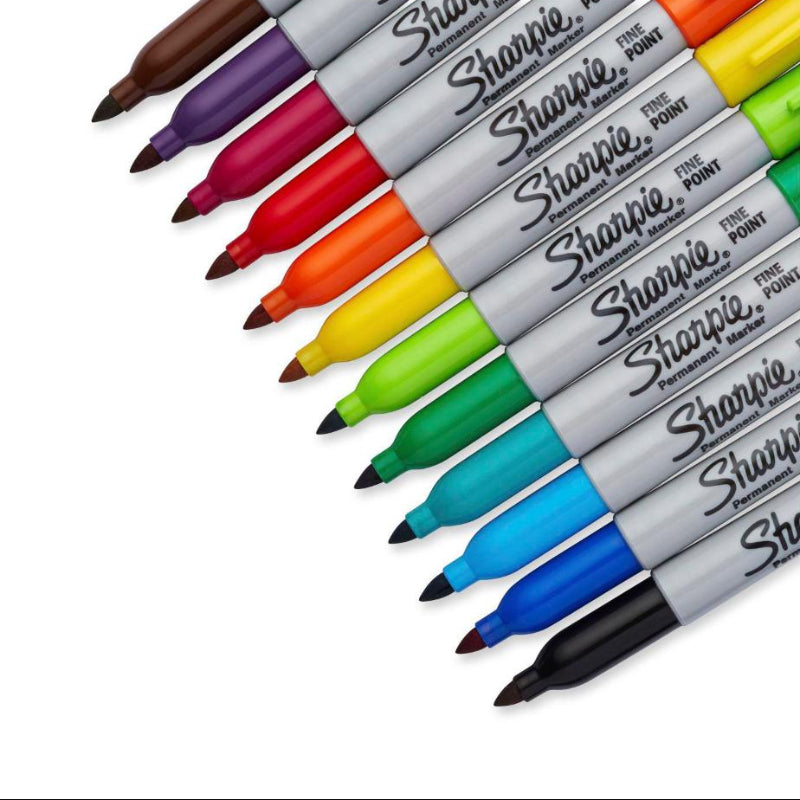 Sharpie fine point permanent markers in assorted bright colours arranged diagonally — Adventure Awaits