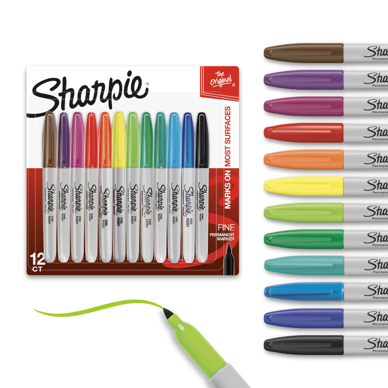 Sharpie 12 pack fine permanent markers in assorted colours with colour swatches — Adventure Awaits