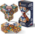Shashibo magnetic puzzle cube with vibrant abstract kaleidoscope artwork transforming into geometric shapes beside matching retail packaging Adventure Awaits