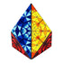 Shashibo magnetic puzzle cube transformed into a colourful geometric diamond shape with vibrant blue, yellow and red patterned panels Adventure Awaits