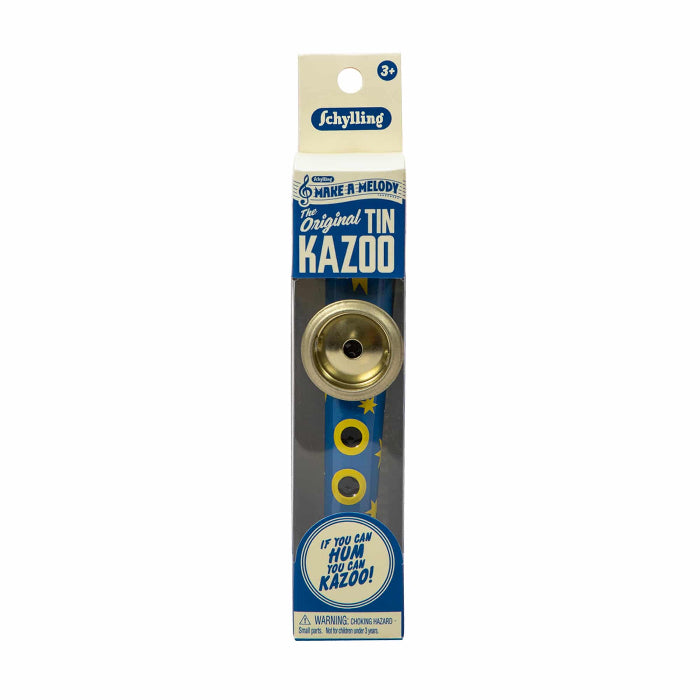 Blue tin kazoo in box