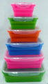 Adventure Awaits colourful collapsible silicone food containers stacked in assorted sizes with secure lids