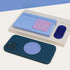 Phone case with speks slabs fidget silicone stickers -  blue and purple design on a white surface