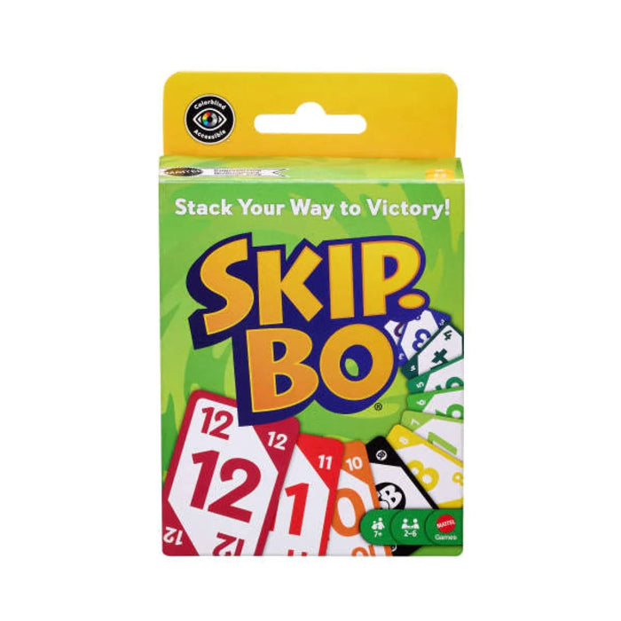 Skip-Bo card game in green retail box with colourful numbered cards for 2 to 6 players — Adventure Awaits