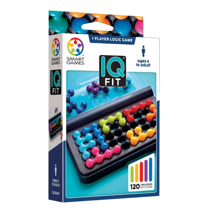 Smart Games IQ Fit one player logic game box with colourful puzzle pieces — Adventure Awaits