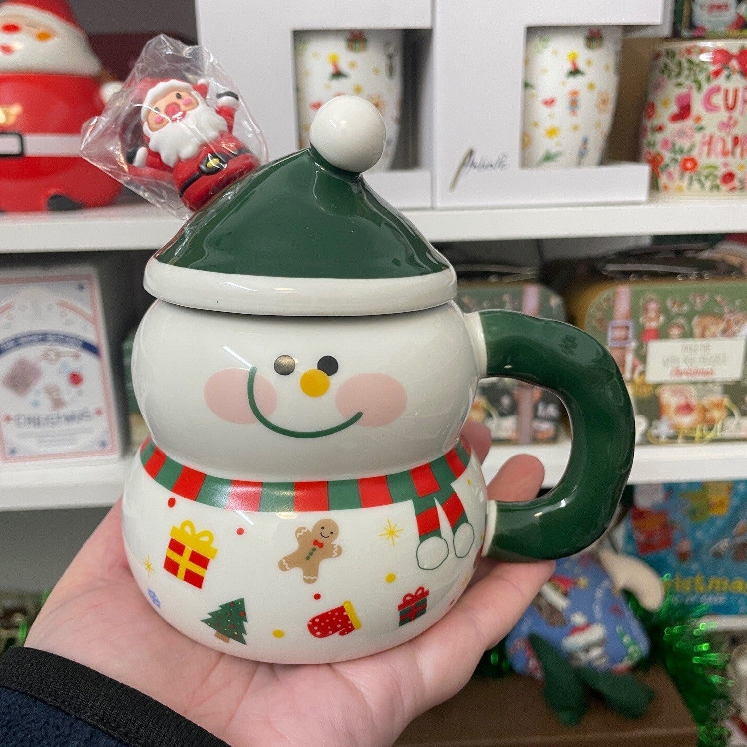 Smiley Snowman ceramic mug with spoon