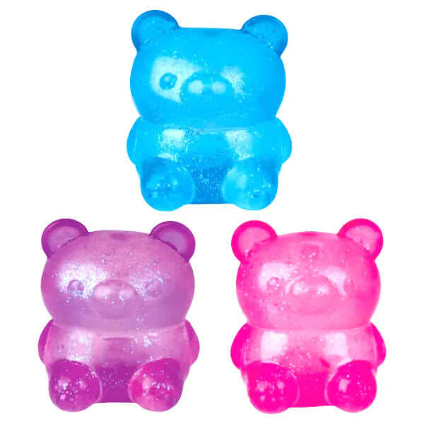 Blue, purple and pink bear squishy toys with translucent glitter finish — Adventure Awaits
