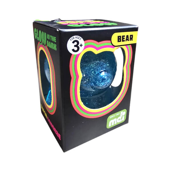 Boxed blue bear glow in the dark squishy toy with glittery finish — Adventure Awaits