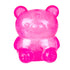 Bright pink bear squishy toy with translucent glittery finish on white background — Adventure Awaits