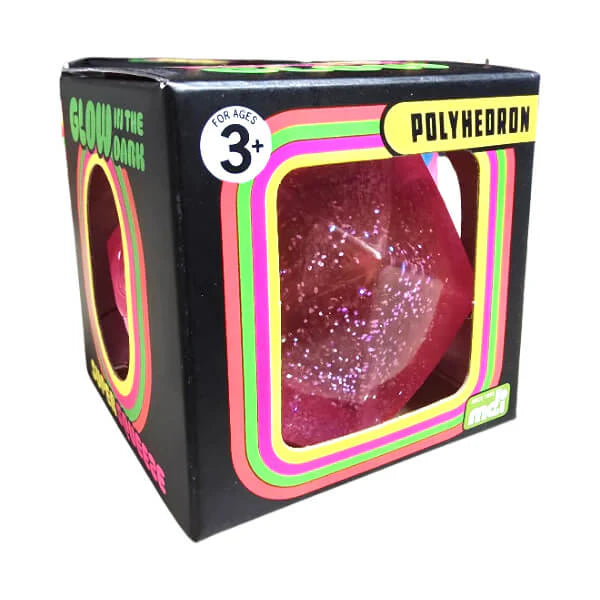 Boxed pink polyhedron squishy toy with translucent glitter finish — Adventure Awaits