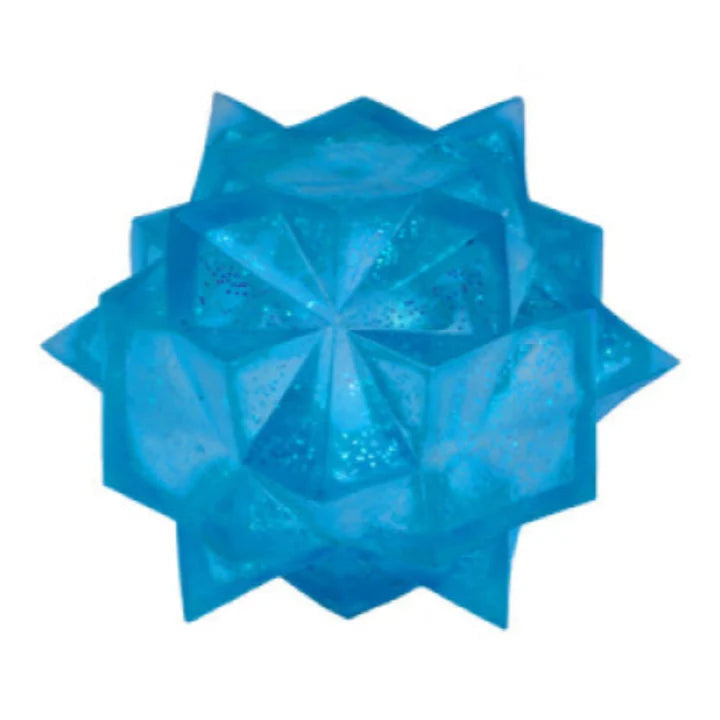 Blue starburst squishy toy with translucent spiky shape on white background — Adventure Awaits