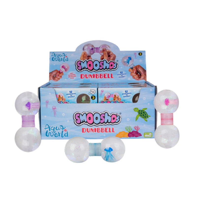 Smooshos Aqua World dumbbell jellyfish sensory toys in display box — Adventure Awaits