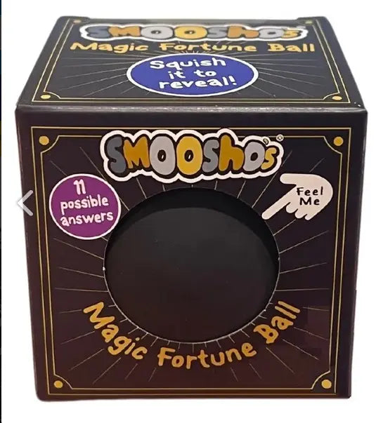 Smoosho’s Magic Fortune Ball mystery squishy toy box with reveal window and sensory stress ball