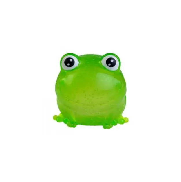 Green mini frog squishy toy with big eyes on white background — Adventure Awaits