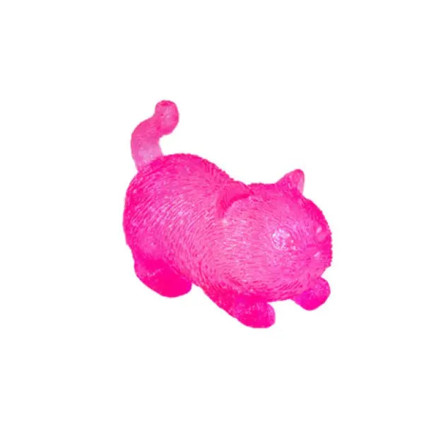 Pink translucent cat squishy toy with curled tail and textured fur detail — Adventure Awaits