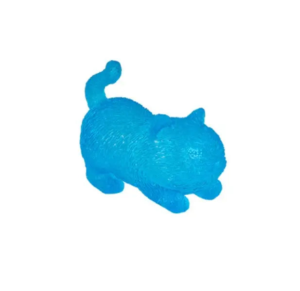 Blue translucent cat squishy toy with curled tail and textured fur detail — Adventure Awaits