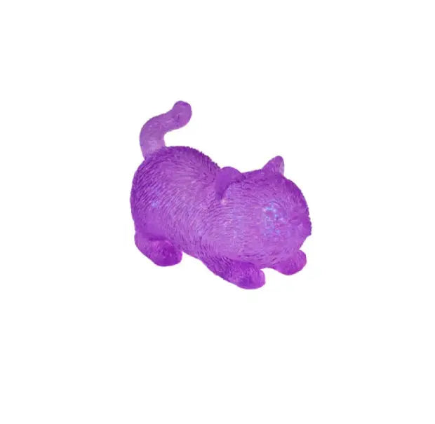 Purple translucent cat squishy toy with curled tail and textured fur detail — Adventure Awaits