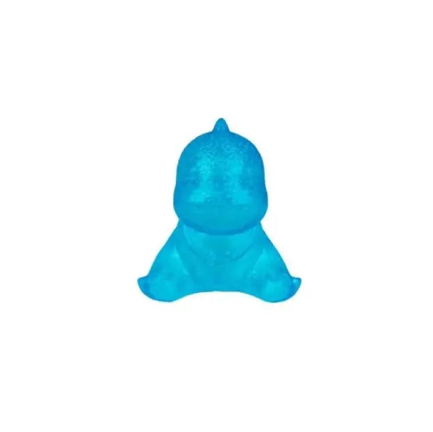 Blue dino squishy toy with translucent soft body on white background — Adventure Awaits