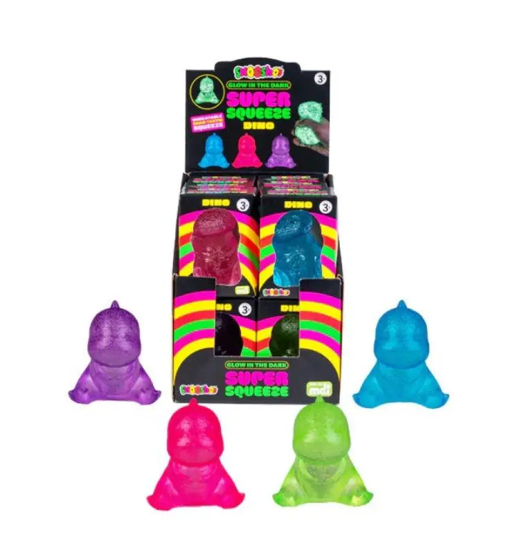 Super Squeeze glow in the dark dino squishy toys in bright colours and display box — Adventure Awaits
