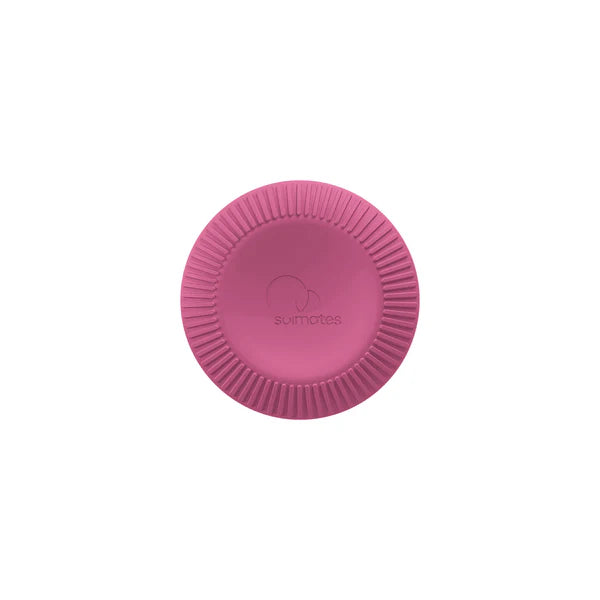 Pink refillable travel pot lid with textured grip edge, compact accessory for storing toiletries and creams for organised packing at home or travel Adventure Awaits