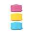 Set of three refillable travel pots in pink, yellow and blue, stackable containers for storing toiletries and creams at home or travel Adventure Awaits
