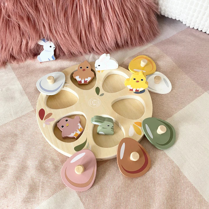 Wooden egg surprise puzzle