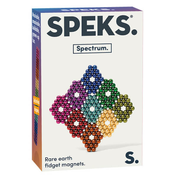 SPEKS Rare Earth Magnets Spectrum Rainbow set with 432 tiny colourful magnetic balls for creative fidget play.