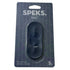 Speks Slabs S silicone sensory sticker in its original blister packaging, featuring a dark blue-gray oval-shaped sticker on a dark patterned backing card.