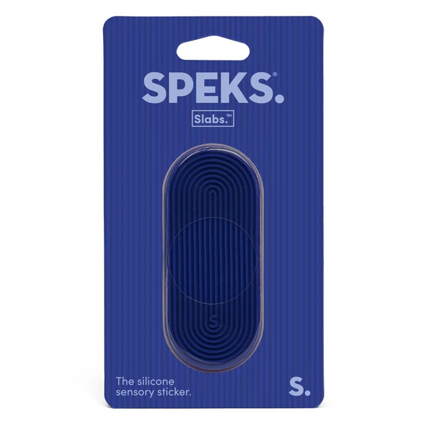 A blue oval silicone sensory sticker by SPEKS. Slabs.
