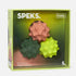 Speks Odds S soft silicone fidget magnets in a lime green retail box, showing three textured star-shaped magnets in pink, dark green, and neon yellow-green.