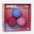Speks Odds S soft silicone fidget magnets in a pink retail box, featuring three round magnets in blue, magenta, and pastel pink.