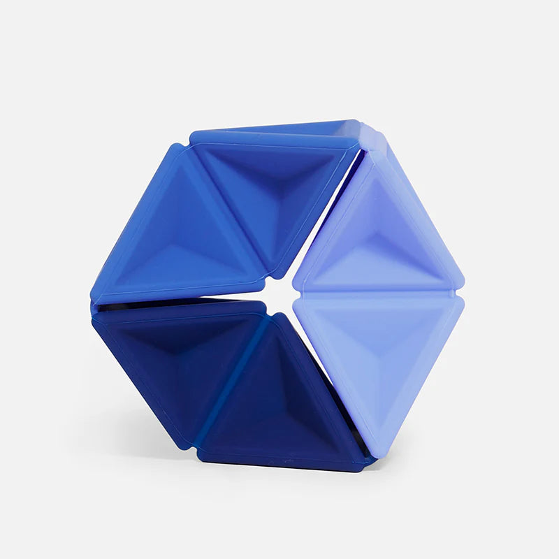 Speks Pivot Navy silicone hexaflexagon fidget toy in blue gift box packaging