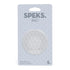 A circular clear silicone sensory sticker in its original packaging, branded SPEKS. Slabs.