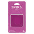 A pink textured silicone sensory sticker in a clear plastic blister pack on a pink backing card. The packaging features the brand names 'SPEKS.