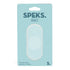 A Speks Slabs silicone sensory sticker in size S, packaged on a light blue card with a white textured oval insert visible through a clear window.