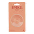 Speks Slabs S silicone sensory sticker in a peach-colored blister pack with a circular transparent sticker visible.