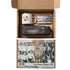 The Soccer Players Gift set with soccer ball enamel mug, soccer soap and black boot-print wash bag in a vintage team photo box — Adventure Awaits