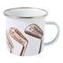 White enamel golf mug with vintage golf club prints and silver rim — Adventure Awaits