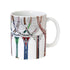 White ceramic mug decorated with a collection of vintage tennis racquets — Adventure Awaits