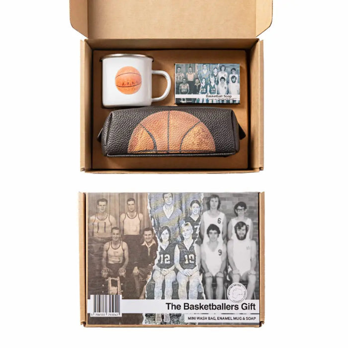 The Basketballers Gift set with basketball wash bag, enamel mug and soap in gift box — Adventure Awaits