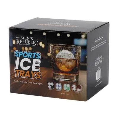 Men's Republic Sports Ice Trays retail packaging box, featuring a black design with a graphic of a glass containing an ice cube and beer, on a white background.