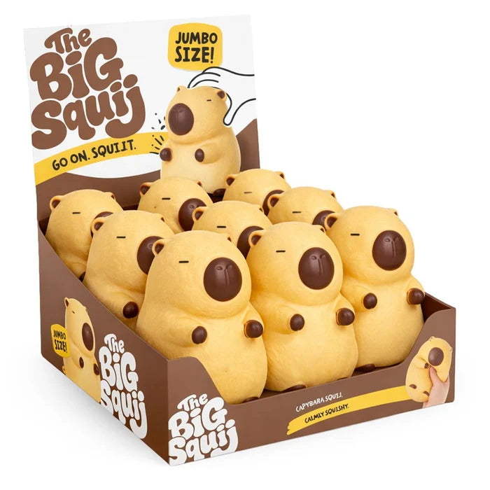 The Big Squii jumbo capybara squishy toys in a retail display box — Adventure Awaits