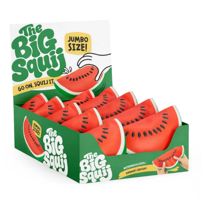 The Big Squii jumbo watermelon slice squishy toys in green retail display box — Adventure Awaits