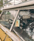 The Commonfolk mustard tail surfboard boho hanging air freshener with Byon Bay scent of almond milk & coconut milk hanging on rear view mirror — Adventure Awaits