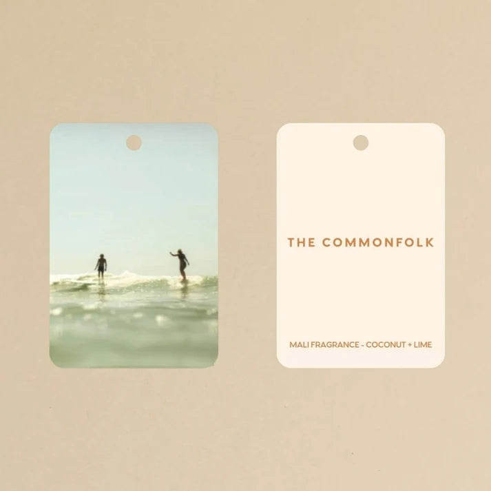 The Commonfolk party wave surfers boho hanging air freshener front and rear with mali scent of coconut and lime on a light background — Adventure Awaits