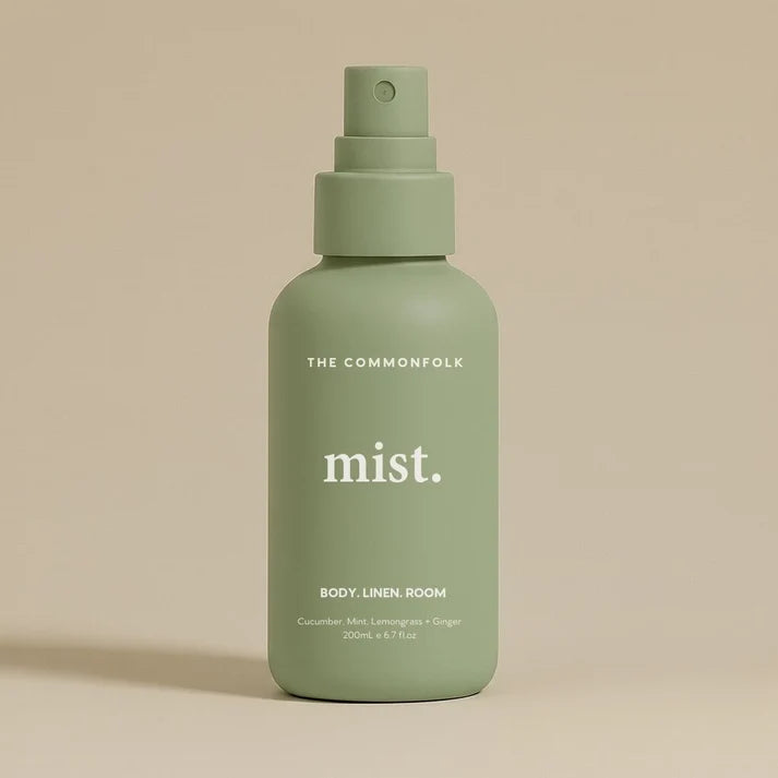 The Commonfolk Mist body, linen and room spray in sage green with cucumber mint scent — Adventure Awaits