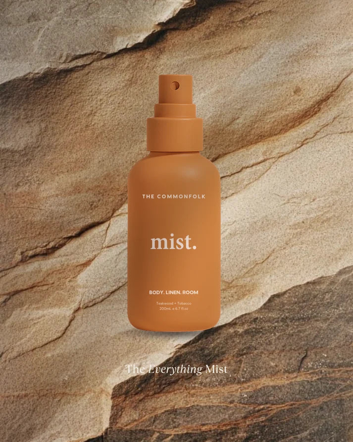 The Commonfolk Mist body, linen and room spray in burnt orange with teakwood & tobacco scent — Adventure Awaits